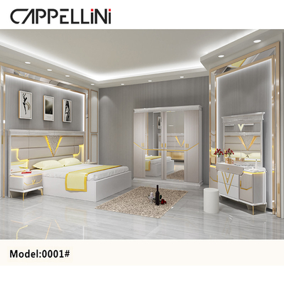 PU Leather MDF Bedroom Sets Furniture Modern Control Gold Side Table Night Lamps