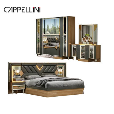 American Wood Frame Double Leather King Size Bed Home Master Room Suite Wooden Cheap Full Modern Bedroom Furniture Set