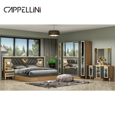 American Wood Frame Double Leather King Size Bed Home Master Room Suite Wooden Cheap Full Modern Bedroom Furniture Set