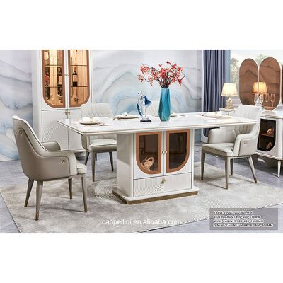 Elegant Luxury Dining Table and Chairs Set 6 Seater Furniture Home Storage White Complete Modern Large Wooden Dining Room Sets