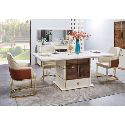 White Modern Luxury Dining Table Set 6 Seater Wood Dining Room Furniture Complete Home Wooden Frame Dining Table Set 4 Chairs