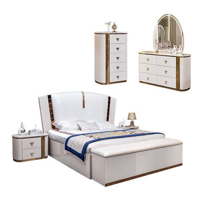 Wooden Luxury Leather King Size Bed Full Bedroom Sets Double Adult Room Wood Frame Complete Modern Luxury Bedroom Furniture Set