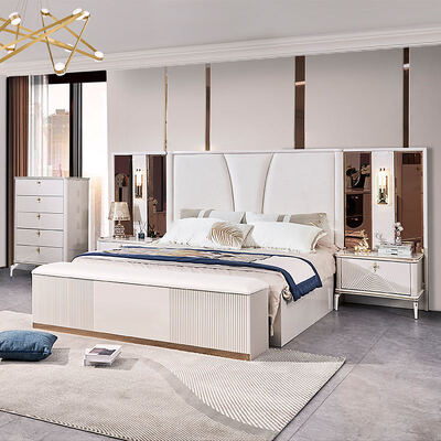 Wooden Luxury Leather King Size Bed Full Bedroom Sets Double Adult Room Wood Frame Complete Modern Luxury Bedroom Furniture Set