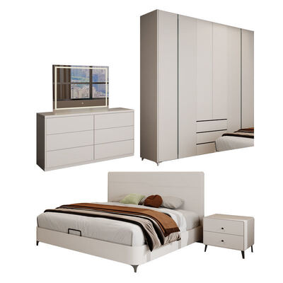 Premium King Size Wooden Bedroom Set with Storage, Offering a Cozy Minimalist Ambiance for the Complete Luxury Modern Bedroom