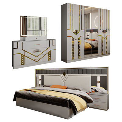 Wholesale Modern Design Double Leather King Bed Wardrobe Dresser Full Set Home Wooden Queen Size Luxury Furniture Bedroom Sets