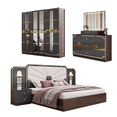 Modern Luxury Bedroom Furniture Set Wooden Frame High Gloss Grey King Size Bed Master Room Suite Turkish Bedroom Sets Furniture