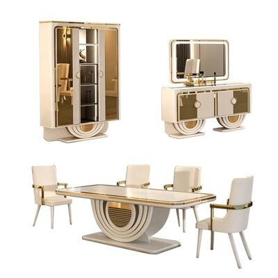 White Gold Luxury Dining Room Furniture Modern Dining Table Set 6 Seater Chairs Rectangle Home Restaurant Wooden Dining Room Set