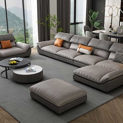 Wood Pannel MDF Sectional Couch Modern Leather Sofa Set 330*175*95cm