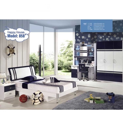 MDF PU Boys Children Bedroom Sets Furniture 4Pcs Black White