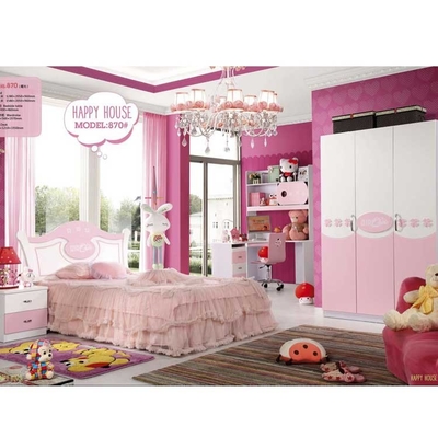 Pink Wood Panel Mickey Mouse Children Bedroom Sets High Gloss Painting