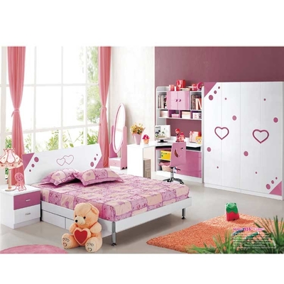 MDF Pink Solid Wood Girls Bedroom Furniture Set CBM 0.32