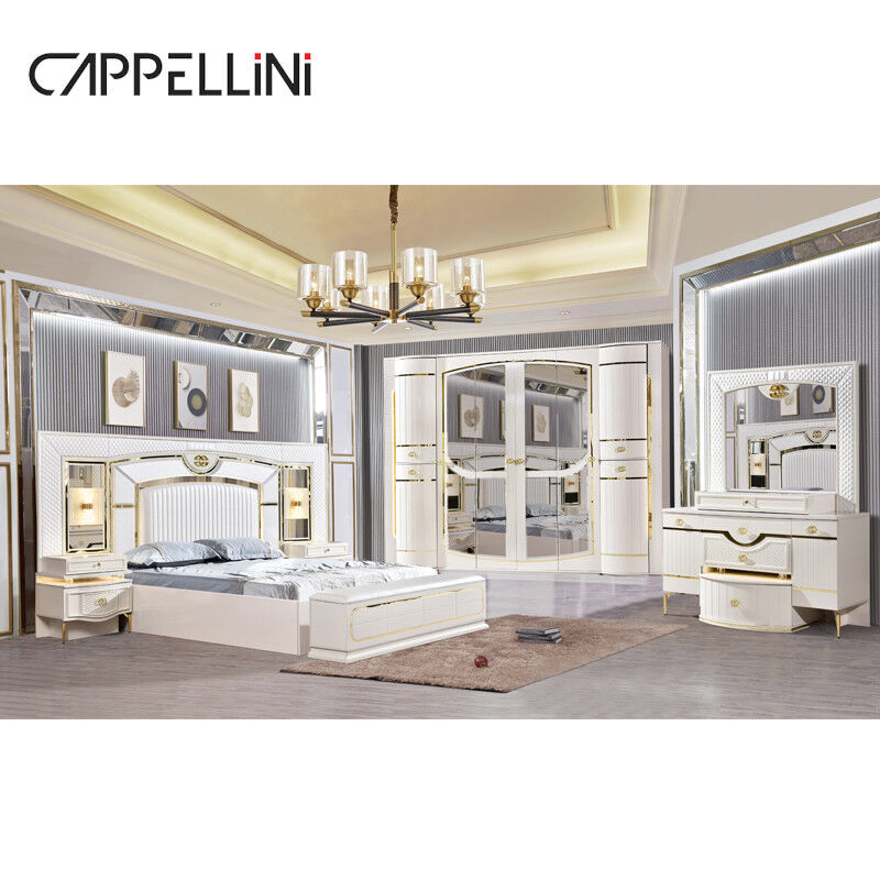 White Home Wooden Leather Queen Bed Set Villa Master Room Wood King ...