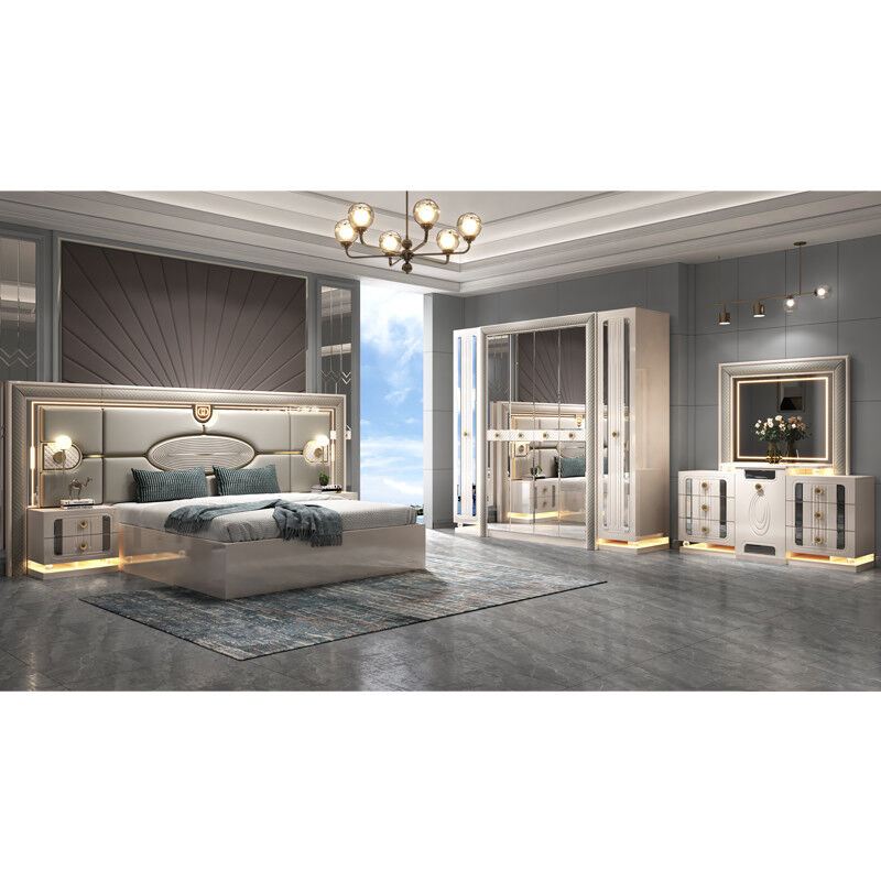 Modern Luxury Wood Frame Double King Size Bed Set Villa Home Master ...