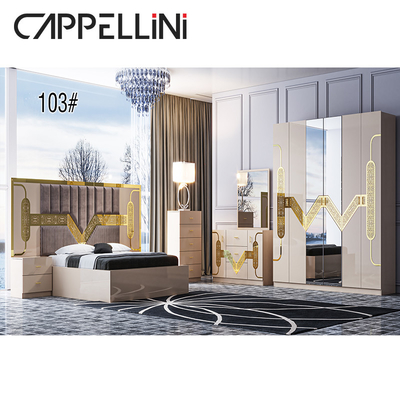 Modern Bedroom Sets Furniture MDF Glass with Gold Side Table Night Lamps