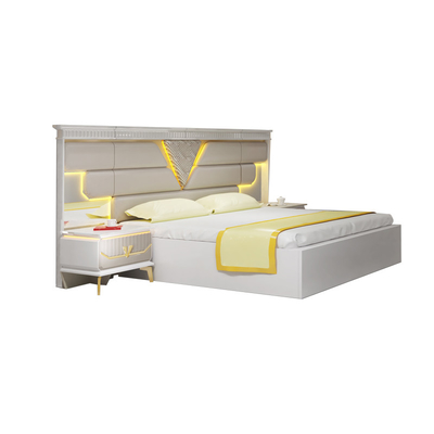 PU Leather MDF Bedroom Sets Furniture Modern Control Gold Side Table Night Lamps