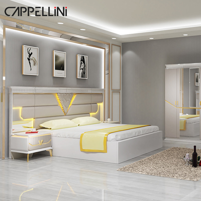 PU Leather MDF Bedroom Sets Furniture Modern Control Gold Side Table Night Lamps