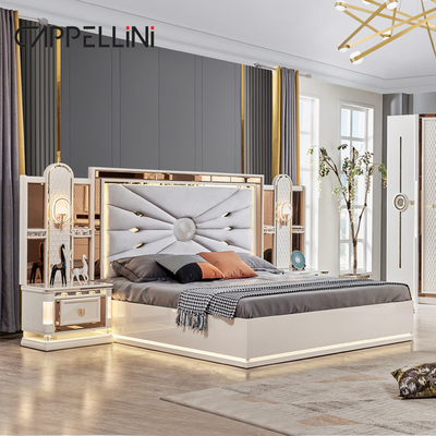 Luxury Royal Modern Wood Frame Double King Size Bed Leather Headboard Home Classic Queen Wooden Full Bedroom Furniture