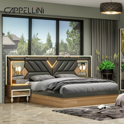 American Wood Frame Double Leather King Size Bed Home Master Room Suite Wooden Cheap Full Modern Bedroom Furniture Set