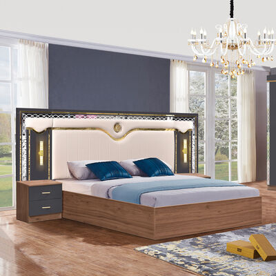 China Wholesale Cheap Wooden MDF king Size Bed Set 5 Pieces Double Room Modern Luxury Wood Frame Bedroom Sets Furniture