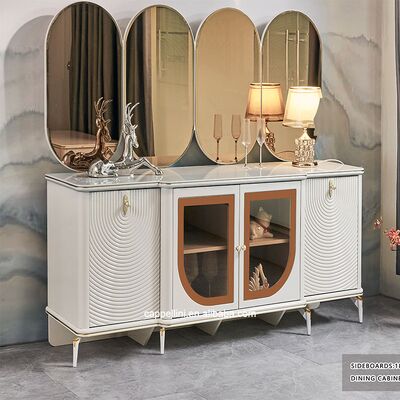 Elegant Luxury Dining Table and Chairs Set 6 Seater Furniture Home Storage White Complete Modern Large Wooden Dining Room Sets