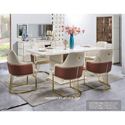 White Modern Luxury Dining Table Set 6 Seater Wood Dining Room Furniture Complete Home Wooden Frame Dining Table Set 4 Chairs