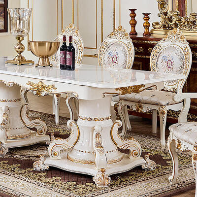 French Royal Luxury White Wooden Dining Table Set 6 Seater Chairs Villa Furniture European Classic Large Wood Dining Room Sets