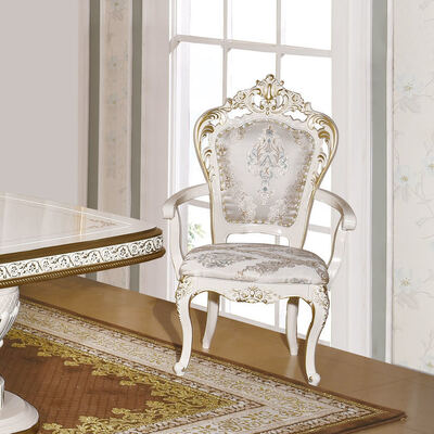 White Antique Classic Wooden Dining Table Set 6 Chairs Seater European Royal Large Wood Luxury Home Dining Room Sets Furniture