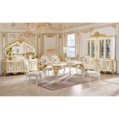 European Style Classic Royal Luxury Dining Room Sets Furniture Antique Gold Complete Large 6 8 Seater Wooden Dining Table Set