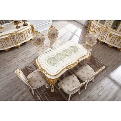 European Style Classic Royal Luxury Dining Room Sets Furniture Antique Gold Complete Large 6 8 Seater Wooden Dining Table Set