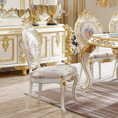 European Style Classic Royal Luxury Dining Room Sets Furniture Antique Gold Complete Large 6 8 Seater Wooden Dining Table Set