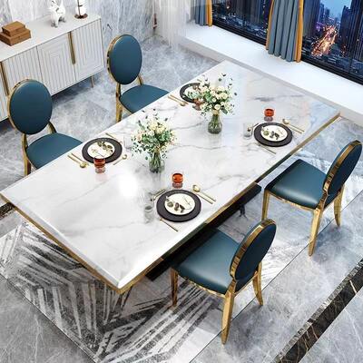 Modern Design Complete Luxury Dining Table Set 8 Seater Dining Room Furniture White Marble Top Luxury Dining Table Set