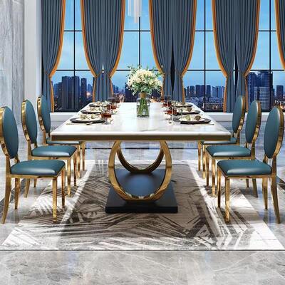Modern Design Complete Luxury Dining Table Set 8 Seater Dining Room Furniture White Marble Top Luxury Dining Table Set