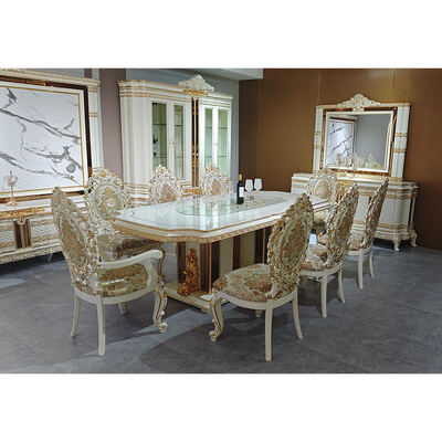 European Style Royal Luxury Wood Dining Table Set 8 Seater Chairs Home Furniture Dining Room Large Classic Wooden Dining Table