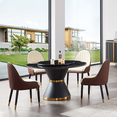 Modern Design Black Marble Slate Top Dinning Table Set 4 Chairs Home Furniture 6 Seater Luxury Round Dining Table