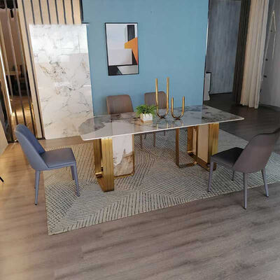 Italian Design Modern Metal Dinning Table and Chair Set Home Furniture Dining Room Marble Slate Luxury Dining Table