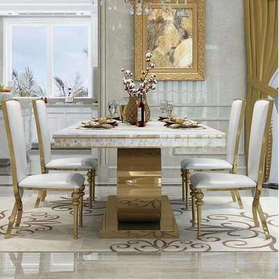 Modern Design Royal Metal Dinning Table and Chair Set 6 Seater Home Furniture Dining Room Gold Luxury Marble Dining Table