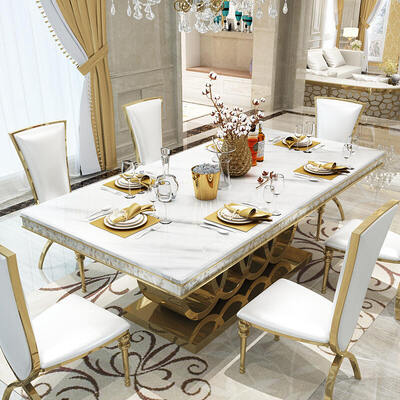 Modern Design Royal Metal Dinning Table and Chair Set 6 Seater Home Furniture Dining Room Gold Luxury Marble Dining Table