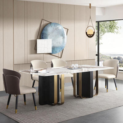 Modern Design Royal Metal Dinning Table and Chair Set 6 Seater Home Furniture Dining Room Gold Luxury Marble Dining Table