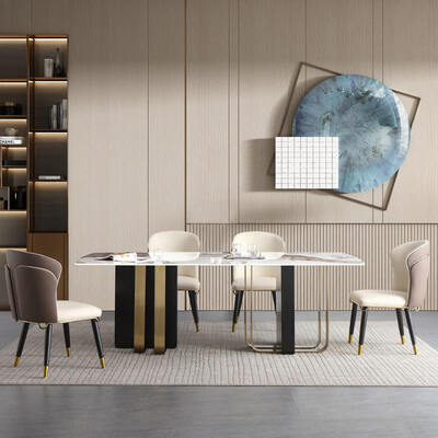 Modern Design Royal Metal Dinning Table and Chair Set 6 Seater Home Furniture Dining Room Gold Luxury Marble Dining Table