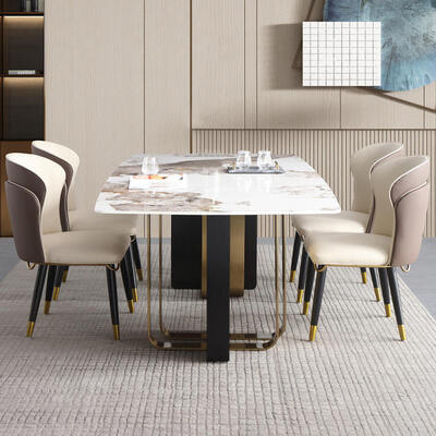 Modern Design Royal Metal Dinning Table and Chair Set 6 Seater Home Furniture Dining Room Gold Luxury Marble Dining Table