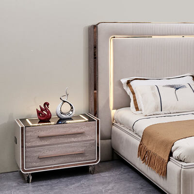 King Size LED Headboard Luxury Leather Bed Bedroom Sets Wooden Frame Modern Home Room Doubhle Complete Bedroom Furniture Set