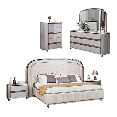 Contemporary Luxury Leather Double Bed Complete Bedroom Sets Master Room Wooden Frame Modern King Size Bedroom Furniture Set