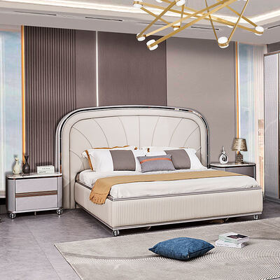 Contemporary Luxury Leather Double Bed Complete Bedroom Sets Master Room Wooden Frame Modern King Size Bedroom Furniture Set