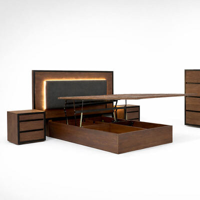 American Simple Solid Wood Bedroom Sets Adjustable Double Bed Home Storage Wooden Frame king Size Complete Bedroom Furniture