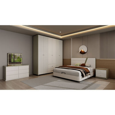 Modern luxury wooden Bedroom Sets Furniture with storage reclining lighted headboard and simple assembly for home hotel apartment