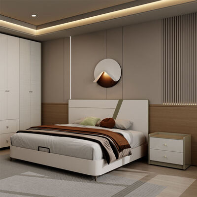 Modern luxury wooden Bedroom Sets Furniture with storage reclining lighted headboard and simple assembly for home hotel apartment