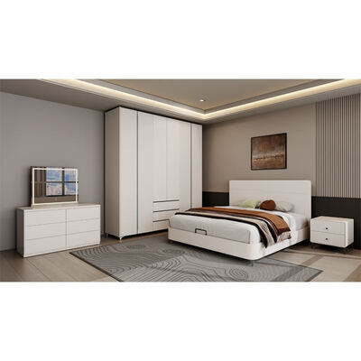 Premium King Size Wooden Bedroom Set with Storage, Offering a Cozy Minimalist Ambiance for the Complete Luxury Modern Bedroom