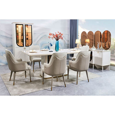 Elegant Luxury Dining Table and Chairs Set 6 Seater Furniture Home Storage White Complete Modern Large Wooden Dining Room Sets
