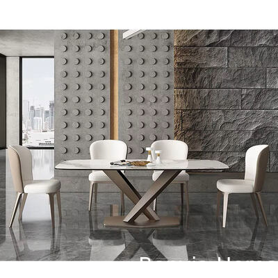 Italian High Quality Dining Room Furniture Long Slate Table and Steel Legs 4 6 Chairs Set