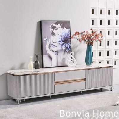 Modern Design Luxury Wooden TV Stand Home Furniture Drawer Storage Marble Slate Top Large Long Wood Living Room TV Cabinet
